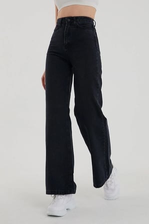 Skye 90's Siyah Solmaz Likralı Süper Yüksek Bel Salaş Jeans Palazzo (1 beden büyük alınız)