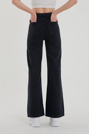 Skye 90's Siyah Solmaz Likralı Süper Yüksek Bel Salaş Jeans Palazzo (1 beden büyük alınız)