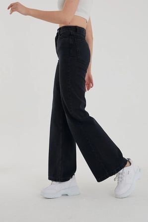 Skye 90's Siyah Solmaz Likralı Süper Yüksek Bel Salaş Jeans Palazzo (1 beden büyük alınız)