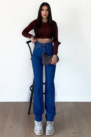 Yüksek Bel Bol Paça Denim Kot Pantolon, Bol Kesim Palazzo Kot Pantolon