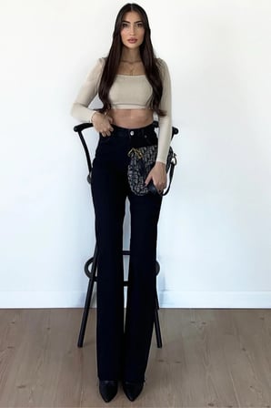 Siyah Wide Leg Etkili Fermuarlı Süper Yüksek Bel Jeans Salaş Kot Pantolon ( Solmaz Kumaş)jean