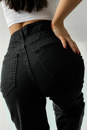 Aika Gold Ikon 90's Siyah Likralı Süper Extra Yüksek Bel Palazzo Salaş Jean Pantolon