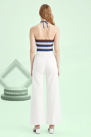 Kadın Julia Kar Beyaz Süper Yüksek Bel Likralı Bol Paça Denim Kot Pantolonfrango