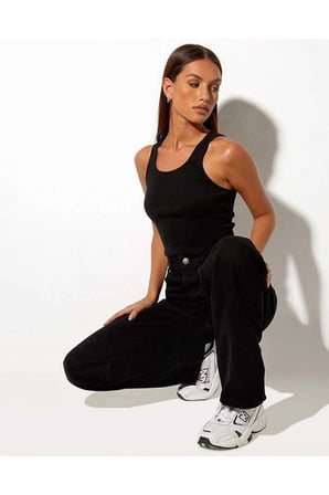 Ram Likralı 90's Kadın Siyah Süper Yüksek Bel Salaş Paça Denim Kot Palazzo Pantolon