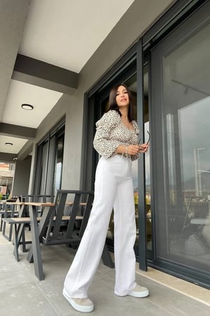 90's Beyaz Likralı Süper Yüksek Bel Salaş Jeans Palazzo Pantolon. (süper Yüksek) Wide Leg