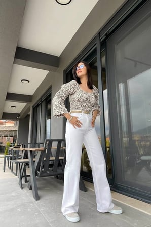 90's Beyaz Likralı Süper Yüksek Bel Salaş Jeans Palazzo Pantolon. (süper Yüksek) Wide Leg