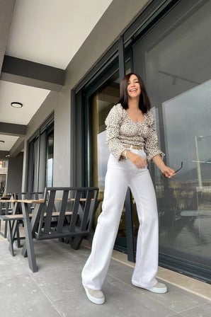 90's Beyaz Likralı Süper Yüksek Bel Salaş Jeans Palazzo Pantolon. (süper Yüksek) Wide Leg
