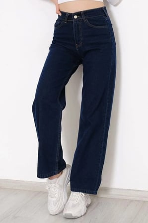 Multy 90's Lacivert Likralı Süper Extra Yüksek Bel Palazzo Salaş Jean Pantolon Wide Leg