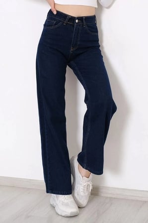 Multy 90's Lacivert Likralı Süper Extra Yüksek Bel Palazzo Salaş Jean Pantolon Wide Leg