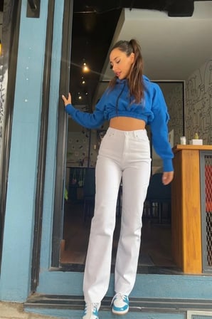 Beyaz Yüksek Bel 90's Wide Leg Jeans