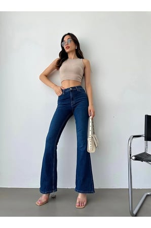 Isabella Kadın Yüksek Bel Likralı Flare Ispanyol Jean-lacivert 2024