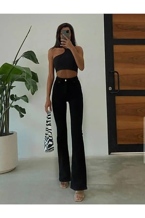 Emily Golden Black Yüksek Bel Likralı Simsiyah Ispanyol Jeans Pantolon
