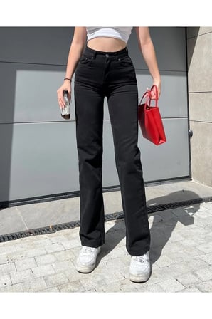 S.i.m.s.i.y.a.h Likralı Bol Paça Salaş Jean Yüksek Bel Wide Leg Kot Pantolon 2024