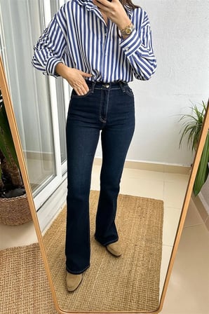 All Star Flare Jeans Ispanyol Kot Yüksek Bel Solmaz Lacivert Ispanyol Kot Pantolon ( Likralı )