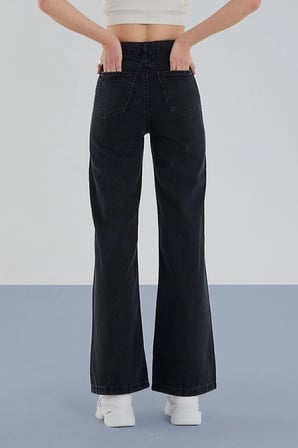 Chriss Kadın Salaş Solmayan Siyah Süper Yüksek Bel 90's Wide Leg Comfort Likralı Palazzo Jeans