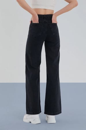 Chriss Kadın Salaş Solmayan Siyah Süper Yüksek Bel 90's Wide Leg Comfort Likralı Palazzo Jeans