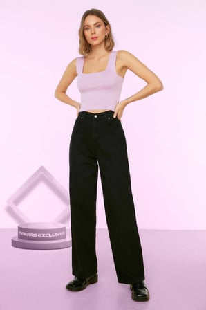 Luna Kadın Salaş Solmayan Siyah Süper Yüksek Bel 90's Wide Leg Comfort Likralı Palazzo Jeans