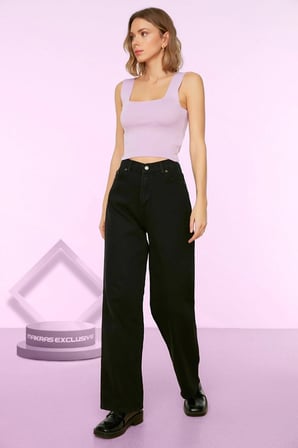 Luna Kadın Salaş Solmayan Siyah Süper Yüksek Bel 90's Wide Leg Comfort Likralı Palazzo Jeans