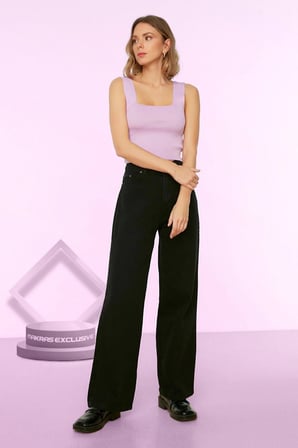 Luna Kadın Salaş Solmayan Siyah Süper Yüksek Bel 90's Wide Leg Comfort Likralı Palazzo Jeans