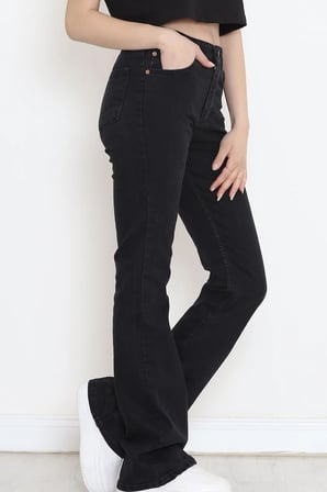 Trend Jean Kadın Flare Siyah İspanyol Paça Yüksek Bel Comfort Likralı Jeans Kot Pantolon