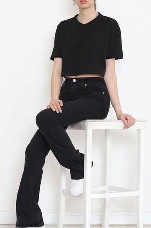 Trend Jean Kadın Flare Siyah İspanyol Paça Yüksek Bel Comfort Likralı Jeans Kot Pantolon