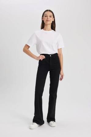 Trend Jean Mia Flare Fit Ispanyol Paça Normal Bel Uzun Jean Pantolon
