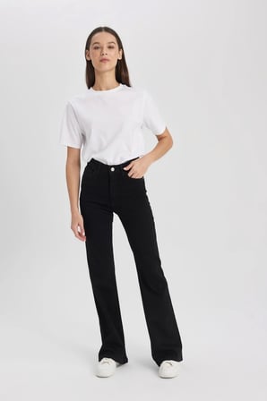 Trend Jean Mia Flare Fit Ispanyol Paça Normal Bel Uzun Jean Pantolon