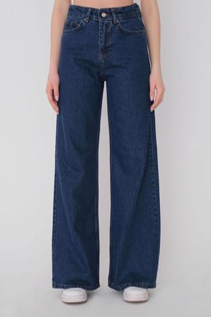 Nancy Salaş Kot Pantolon Mavi Kar Likralı Palazzo Lacivert Jeans