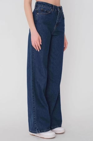 Nancy Salaş Kot Pantolon Mavi Kar Likralı Palazzo Lacivert Jeans