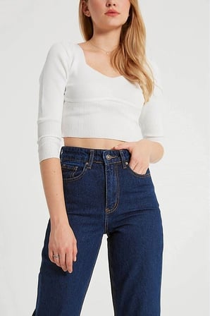 Lacivert Yüksek Bel Bol Paça Denim Kot Pantolon Salaş ( Likralı / )(Tam Kalıp)