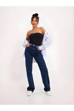 Lacivert Straight Fit Jean Kadın Power Kadın Yüksek Bel Toparlayıcı (Tam Kalıp)