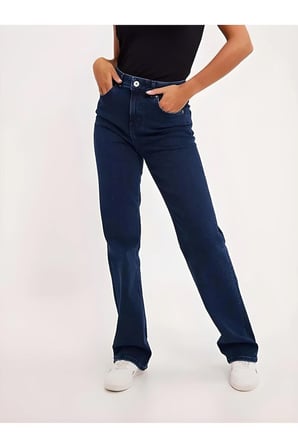 Lacivert Straight Fit Jean Kadın Power Kadın Yüksek Bel Toparlayıcı (Tam Kalıp)