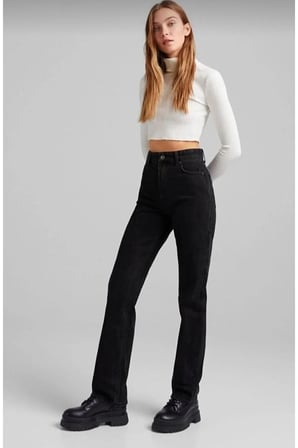 Siyah Straight Fit Jean Kadın Power Likra Kadın Yüksek Bel Toparlayıcı (Tam Kalıp)