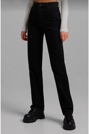 Siyah Straight Fit Jean Kadın Power Likra Kadın Yüksek Bel Toparlayıcı (Tam Kalıp)