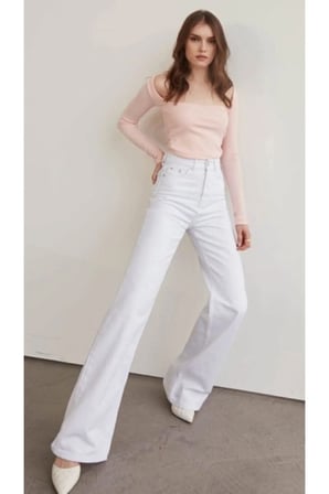 Beyaz Süper Yüksek Bel Salaş Düz Detay Jeans Palazzo Pantolon( Süper Yüksek ) Wide Leg(Tam Kalıp)