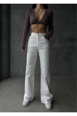 Yüksek Bel Wide Leg Beyaz Palazzo Pantolon Bol Paça Jeans(Tam kalıptır)