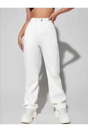 Trend Jean Beyaz Yüksek Bel Salaş Jeans Beyaz Geniş Kot Pantolon %100 Natural Pamuk(Likrasız)