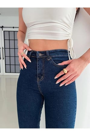 Trend Jean Vlasta Lacivert Kadın Power Likra Skinny Jean Dar Paça Kot Pantolon
