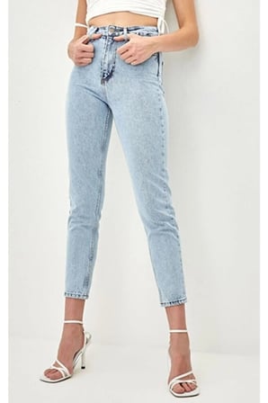 Ultra Yüksel Bel Süper Kalıp Likralı Mom Fit Jean Kar Yıkama Mavi (TAM KALIPTIR)