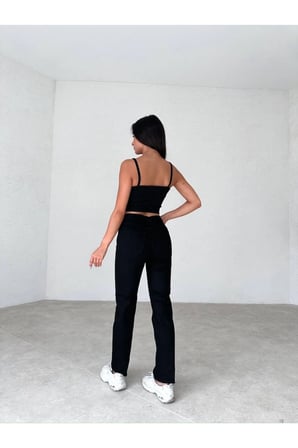 Mom Kot Pantolon Esnek Slim Fit Standart Bel Cepli Pamuklu - Mom Jeans(TAM KALIPTIR)