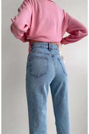 Buz Kar Mavi Asit Yıkamalı Yüksek Bel Mom Jeans (TAM KALIPTIR)