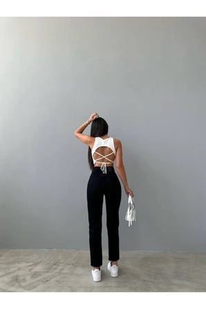 Mom Jean Likralı Siyah Yüksek Bel Kot Pantolon(TAM KALIPTIR)