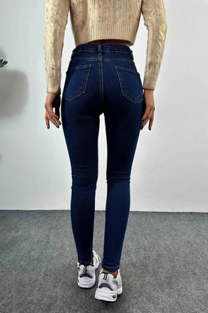 Rio Lacivert Yüksek Bel Dar Paça Skinny Power Likralı Kot Pantalont (TAM KALIPTIRIZ)