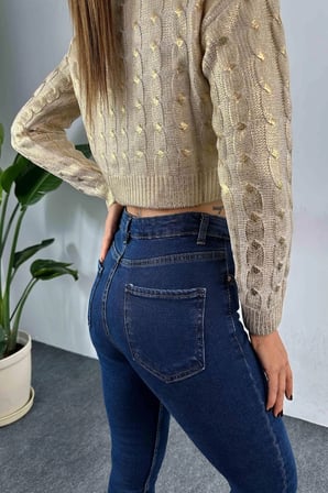 Rio Lacivert Yüksek Bel Dar Paça Skinny Power Likralı Kot Pantalont (TAM KALIPTIRIZ)