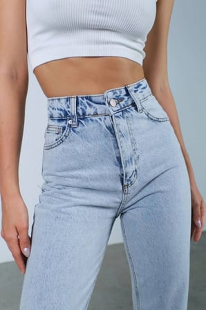 Buz Kar Yikama Mavi Yuksek Bel Mom Jean(Tam Kaliptir)