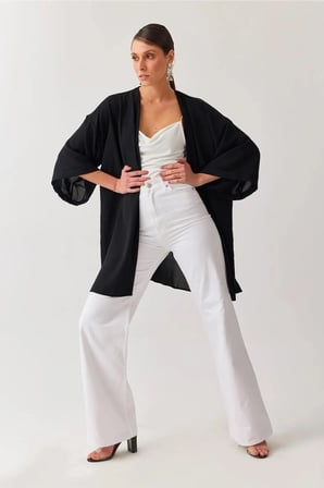 Trend Yüksek Bel Wide Leg Beyaz Palazzo Pantolon Bol Paça Jeans (1 Beden Büyük Alınız)