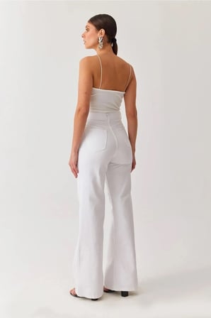 Trend Yüksek Bel Wide Leg Beyaz Palazzo Pantolon Bol Paça Jeans (1 Beden Büyük Alınız)