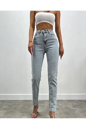 Kadın Asit Kar Yıkama Mavi Mom Jean Yüksek Bel Kot %100 Natural Pamuk(1 BEDEN KÜÇÜK ALINIZ)