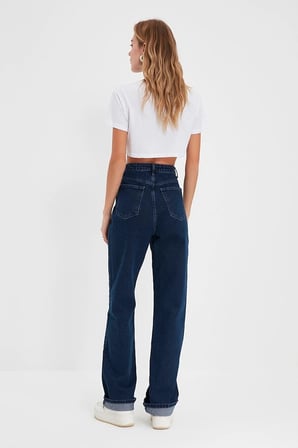 Julia 90's Lacivert Likralı Süper Yüksek Bel Salaş Jeans Palazzo Pantolon Beeke10006