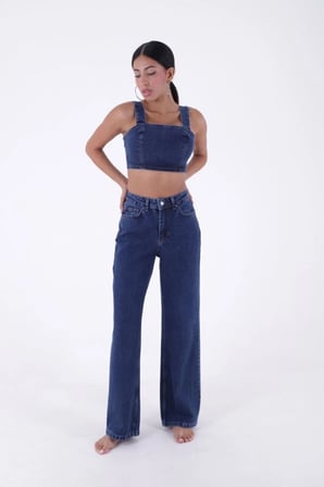 Dominic Yüksek Bel Bol Paça Denim Kot Pantolon, Bol Kesim Palazzo Kot Pantolon